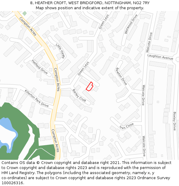 8, HEATHER CROFT, WEST BRIDGFORD, NOTTINGHAM, NG2 7RY: Location map and indicative extent of plot