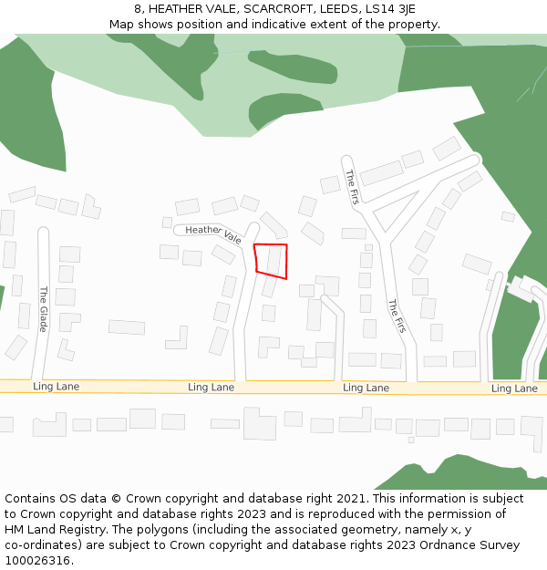 8, HEATHER VALE, SCARCROFT, LEEDS, LS14 3JE: Location map and indicative extent of plot