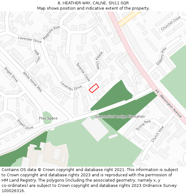 8, HEATHER WAY, CALNE, SN11 0QR: Location map and indicative extent of plot