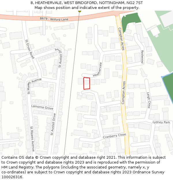 8, HEATHERVALE, WEST BRIDGFORD, NOTTINGHAM, NG2 7ST: Location map and indicative extent of plot