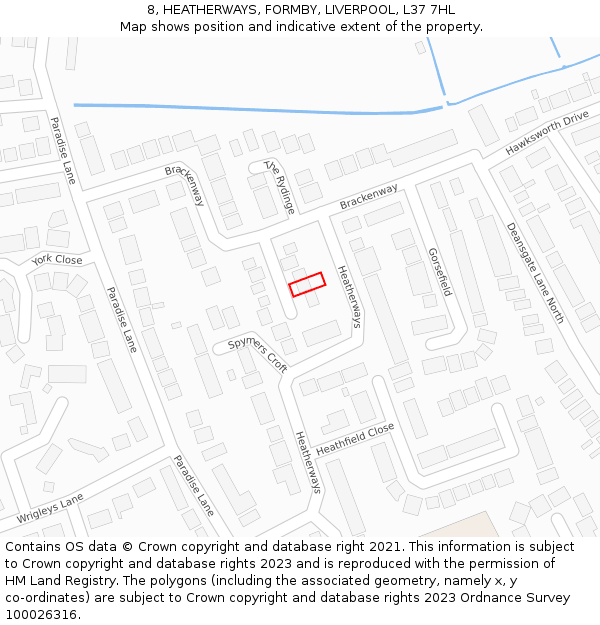 8, HEATHERWAYS, FORMBY, LIVERPOOL, L37 7HL: Location map and indicative extent of plot