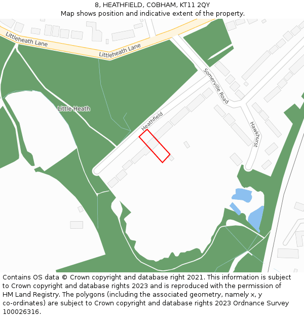 8, HEATHFIELD, COBHAM, KT11 2QY: Location map and indicative extent of plot