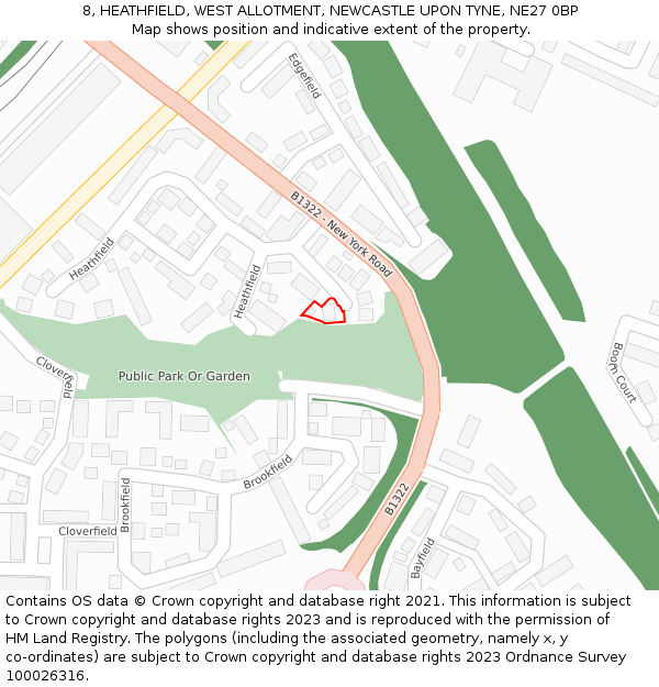 8, HEATHFIELD, WEST ALLOTMENT, NEWCASTLE UPON TYNE, NE27 0BP: Location map and indicative extent of plot