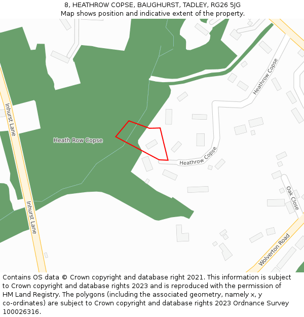 8, HEATHROW COPSE, BAUGHURST, TADLEY, RG26 5JG: Location map and indicative extent of plot