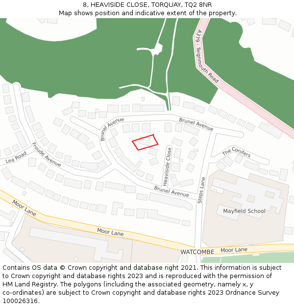 8, HEAVISIDE CLOSE, TORQUAY, TQ2 8NR: Location map and indicative extent of plot
