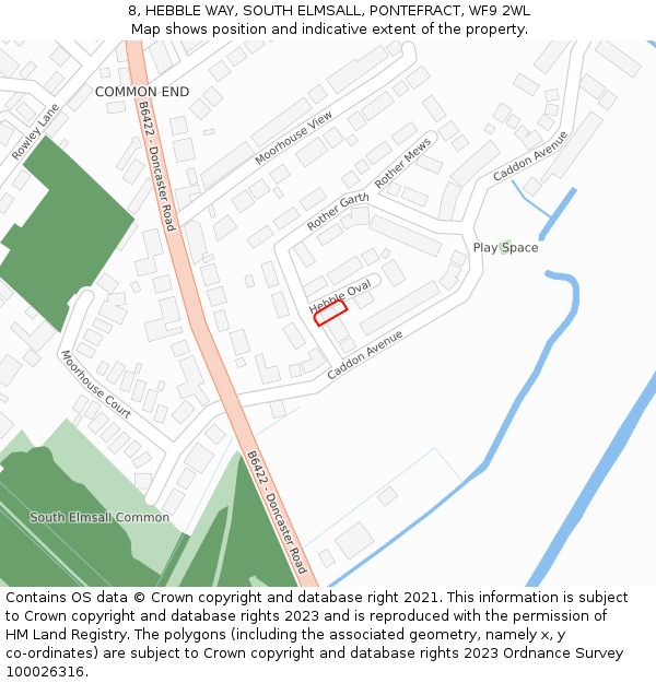 8, HEBBLE WAY, SOUTH ELMSALL, PONTEFRACT, WF9 2WL: Location map and indicative extent of plot