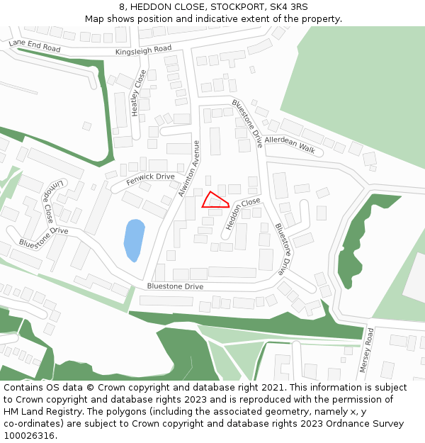 8, HEDDON CLOSE, STOCKPORT, SK4 3RS: Location map and indicative extent of plot