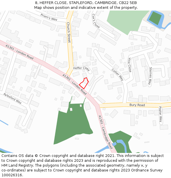 8, HEFFER CLOSE, STAPLEFORD, CAMBRIDGE, CB22 5EB: Location map and indicative extent of plot