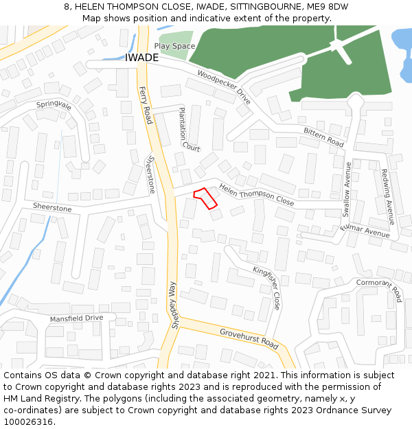 8, HELEN THOMPSON CLOSE, IWADE, SITTINGBOURNE, ME9 8DW: Location map and indicative extent of plot