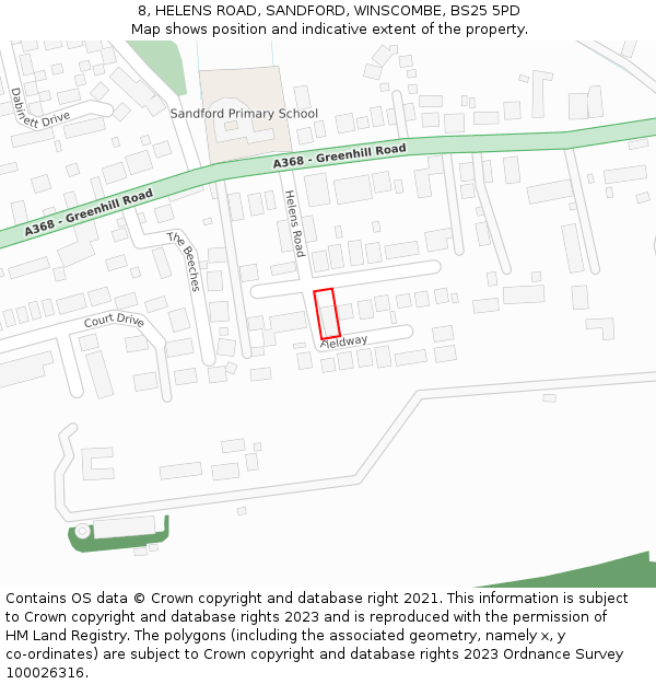 8, HELENS ROAD, SANDFORD, WINSCOMBE, BS25 5PD: Location map and indicative extent of plot