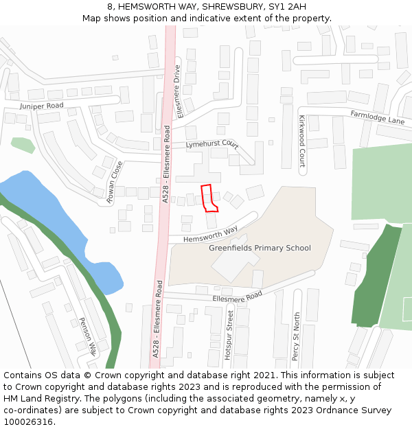 8, HEMSWORTH WAY, SHREWSBURY, SY1 2AH: Location map and indicative extent of plot