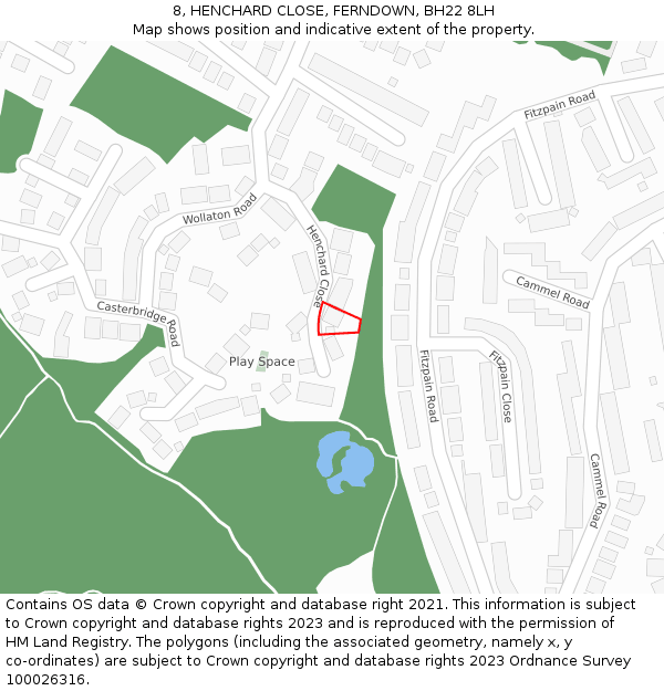 8, HENCHARD CLOSE, FERNDOWN, BH22 8LH: Location map and indicative extent of plot