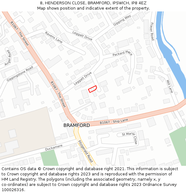 8, HENDERSON CLOSE, BRAMFORD, IPSWICH, IP8 4EZ: Location map and indicative extent of plot