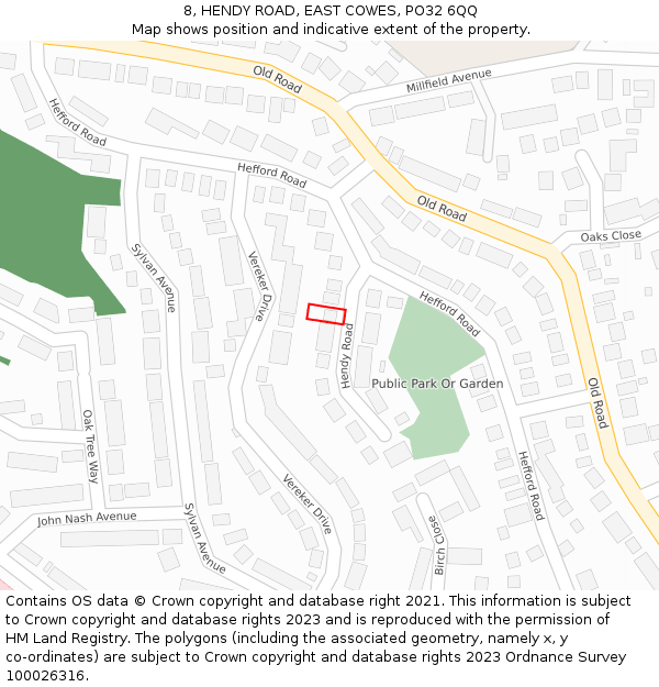 8, HENDY ROAD, EAST COWES, PO32 6QQ: Location map and indicative extent of plot