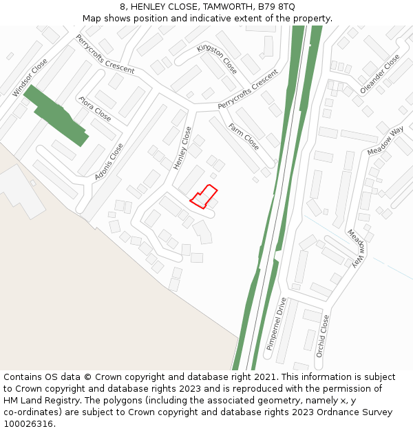 8, HENLEY CLOSE, TAMWORTH, B79 8TQ: Location map and indicative extent of plot