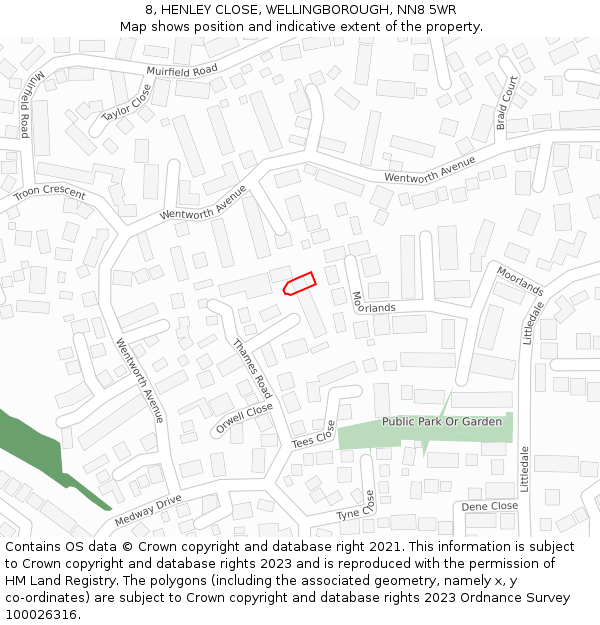 8, HENLEY CLOSE, WELLINGBOROUGH, NN8 5WR: Location map and indicative extent of plot