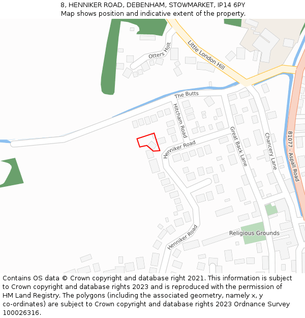 8, HENNIKER ROAD, DEBENHAM, STOWMARKET, IP14 6PY: Location map and indicative extent of plot