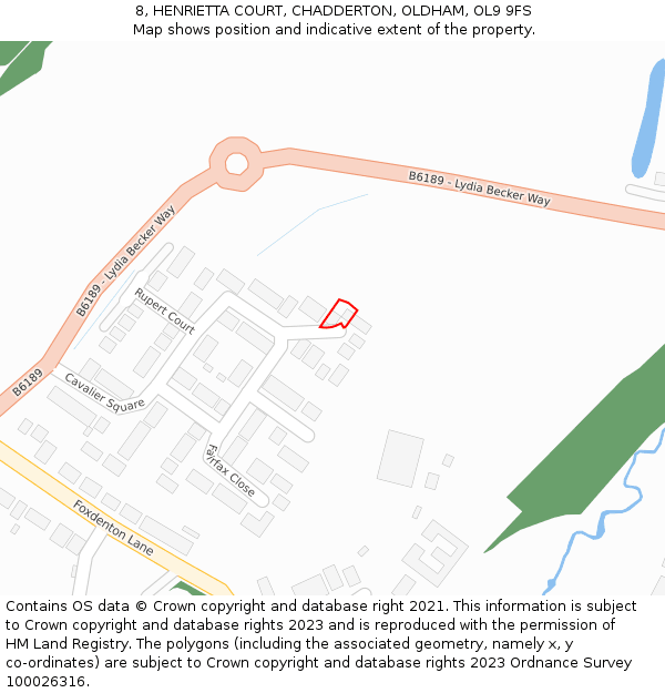 8, HENRIETTA COURT, CHADDERTON, OLDHAM, OL9 9FS: Location map and indicative extent of plot