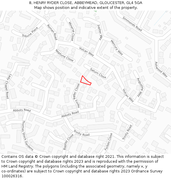 8, HENRY RYDER CLOSE, ABBEYMEAD, GLOUCESTER, GL4 5GA: Location map and indicative extent of plot
