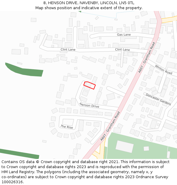 8, HENSON DRIVE, NAVENBY, LINCOLN, LN5 0TL: Location map and indicative extent of plot