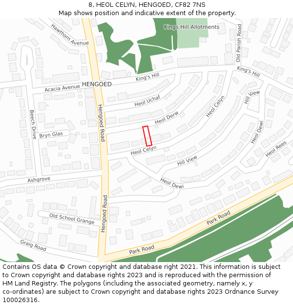 8, HEOL CELYN, HENGOED, CF82 7NS: Location map and indicative extent of plot