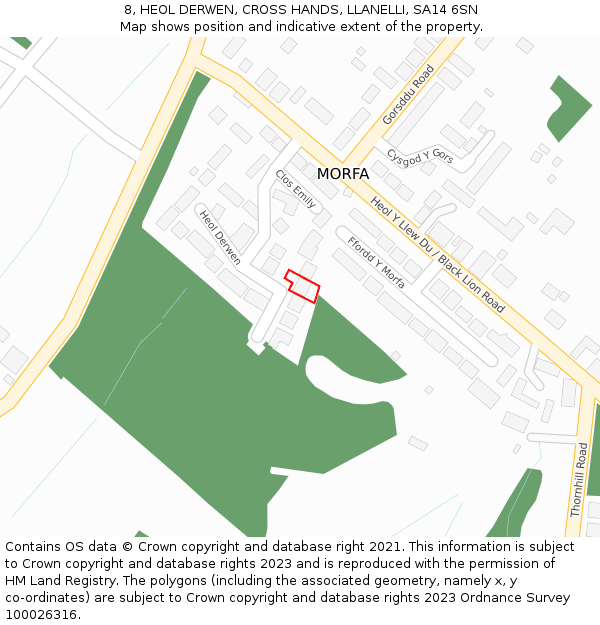 8, HEOL DERWEN, CROSS HANDS, LLANELLI, SA14 6SN: Location map and indicative extent of plot