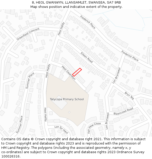 8, HEOL GWANWYN, LLANSAMLET, SWANSEA, SA7 9RB: Location map and indicative extent of plot