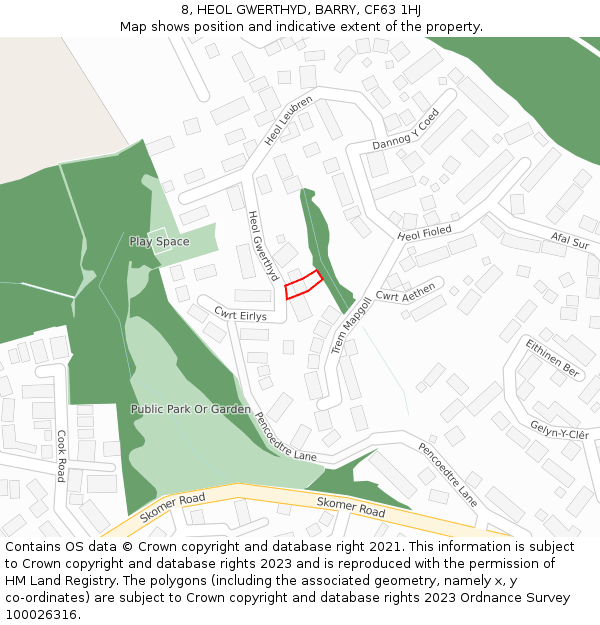 8, HEOL GWERTHYD, BARRY, CF63 1HJ: Location map and indicative extent of plot