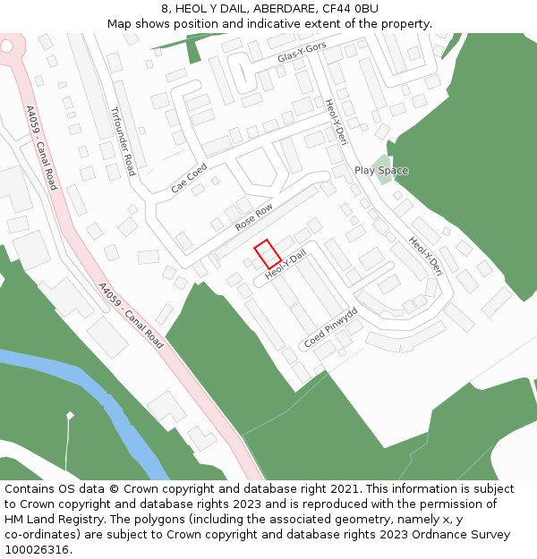 8, HEOL Y DAIL, ABERDARE, CF44 0BU: Location map and indicative extent of plot