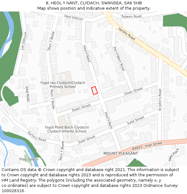 8, HEOL Y NANT, CLYDACH, SWANSEA, SA6 5HB: Location map and indicative extent of plot