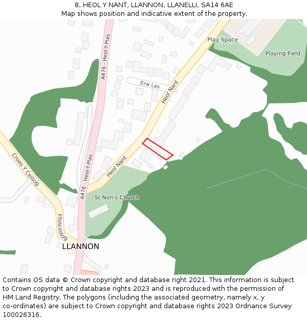 8, HEOL Y NANT, LLANNON, LLANELLI, SA14 6AE: Location map and indicative extent of plot