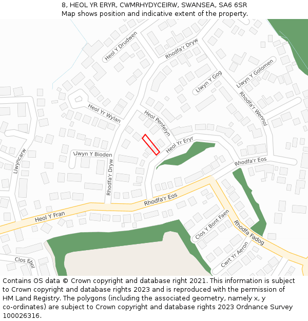 8, HEOL YR ERYR, CWMRHYDYCEIRW, SWANSEA, SA6 6SR: Location map and indicative extent of plot