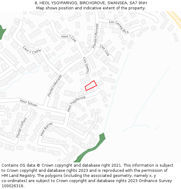 8, HEOL YSGYFARNOG, BIRCHGROVE, SWANSEA, SA7 9NH: Location map and indicative extent of plot
