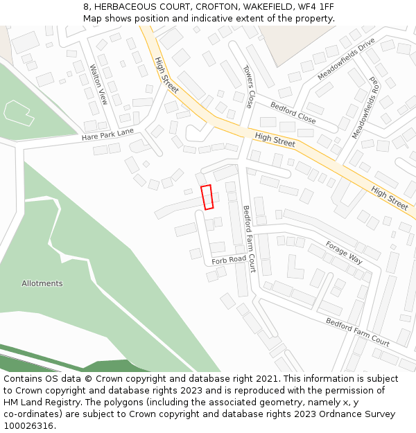8, HERBACEOUS COURT, CROFTON, WAKEFIELD, WF4 1FF: Location map and indicative extent of plot