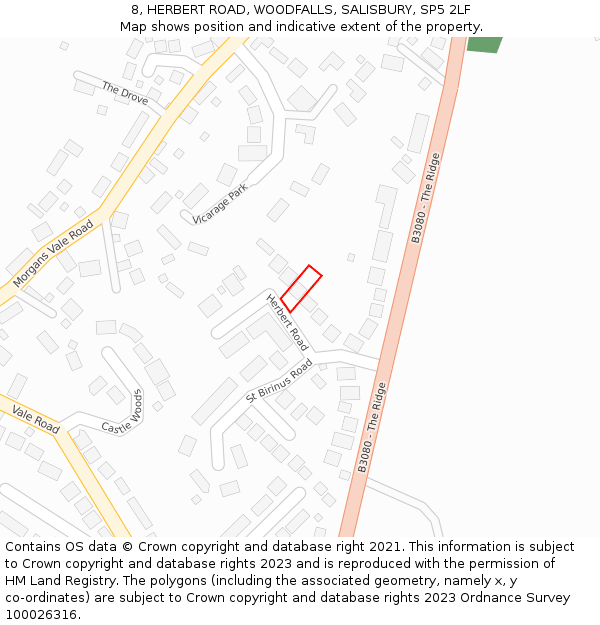 8, HERBERT ROAD, WOODFALLS, SALISBURY, SP5 2LF: Location map and indicative extent of plot