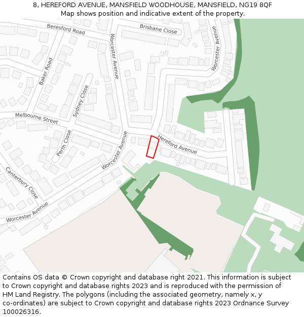 8, HEREFORD AVENUE, MANSFIELD WOODHOUSE, MANSFIELD, NG19 8QF: Location map and indicative extent of plot