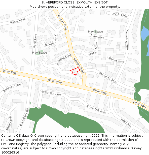 8, HEREFORD CLOSE, EXMOUTH, EX8 5QT: Location map and indicative extent of plot