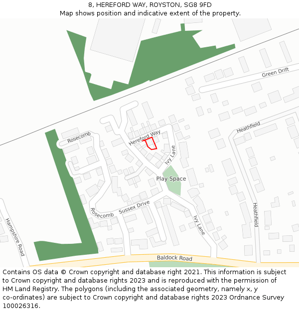 8, HEREFORD WAY, ROYSTON, SG8 9FD: Location map and indicative extent of plot