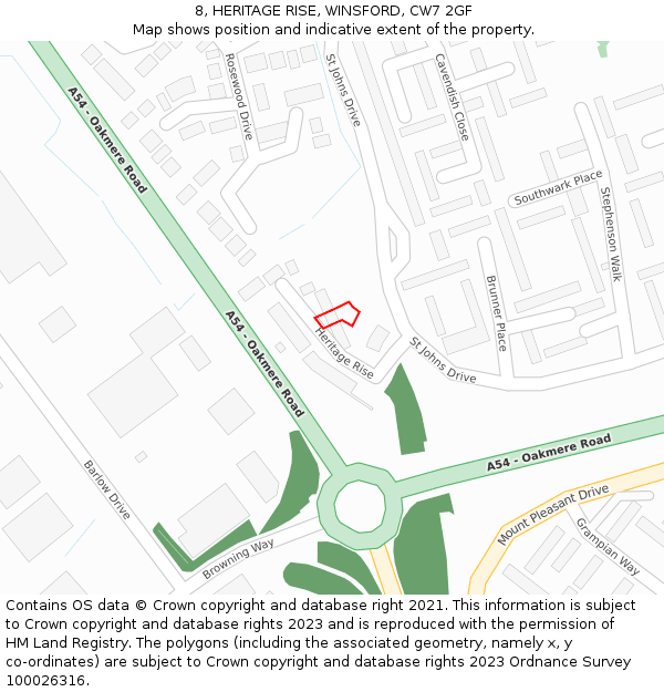 8, HERITAGE RISE, WINSFORD, CW7 2GF: Location map and indicative extent of plot