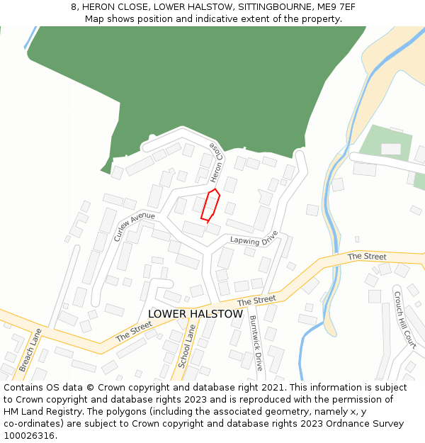 8, HERON CLOSE, LOWER HALSTOW, SITTINGBOURNE, ME9 7EF: Location map and indicative extent of plot