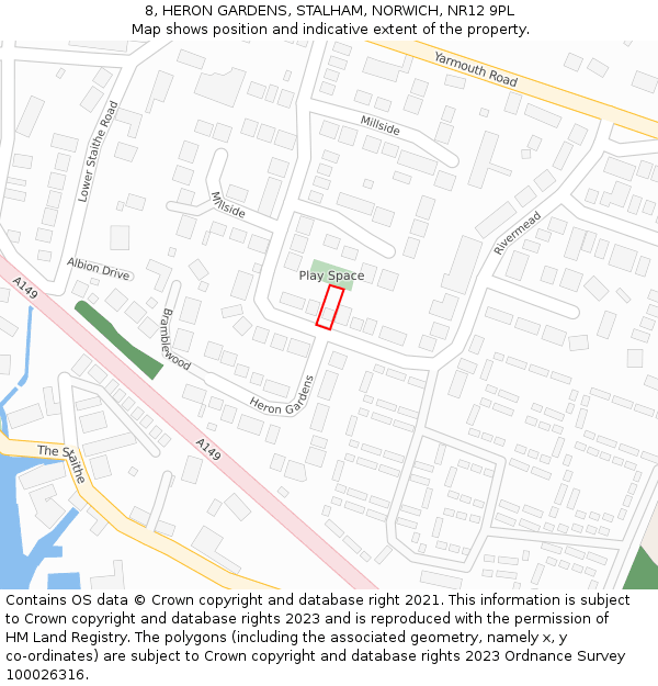 8, HERON GARDENS, STALHAM, NORWICH, NR12 9PL: Location map and indicative extent of plot