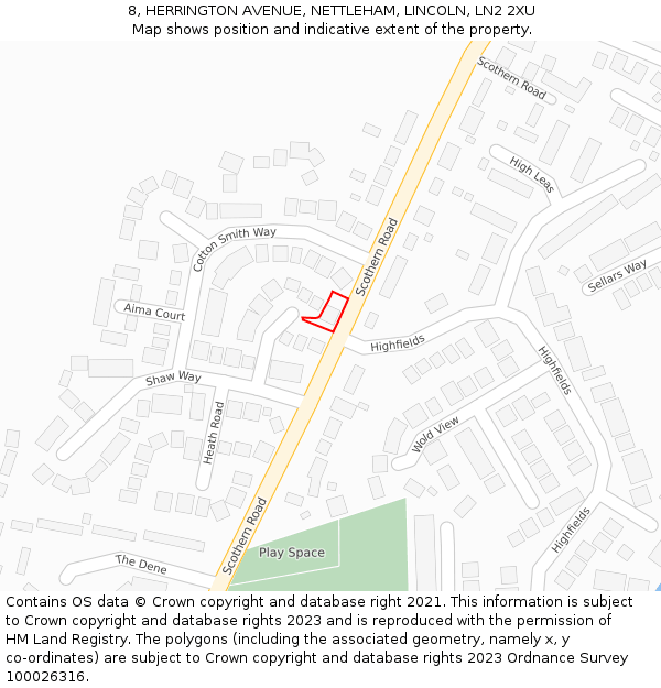 8, HERRINGTON AVENUE, NETTLEHAM, LINCOLN, LN2 2XU: Location map and indicative extent of plot