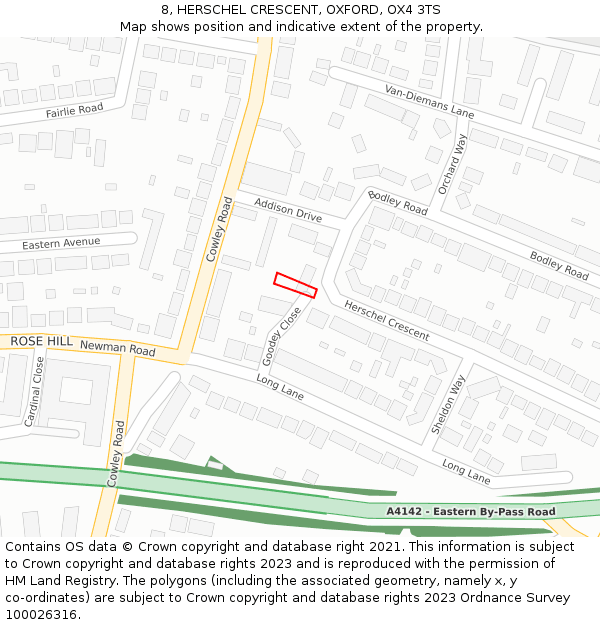 8, HERSCHEL CRESCENT, OXFORD, OX4 3TS: Location map and indicative extent of plot