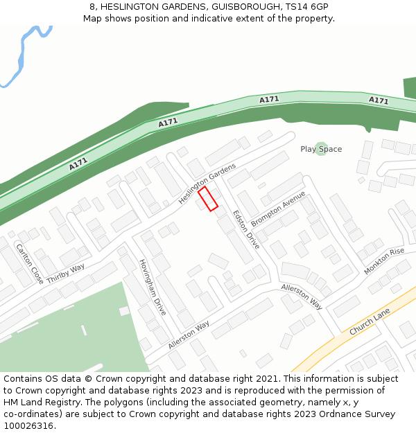 8, HESLINGTON GARDENS, GUISBOROUGH, TS14 6GP: Location map and indicative extent of plot