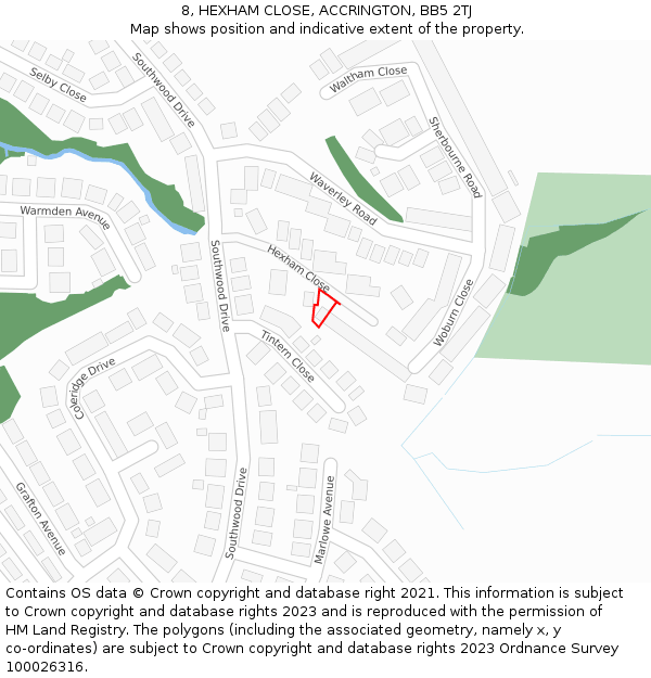 8, HEXHAM CLOSE, ACCRINGTON, BB5 2TJ: Location map and indicative extent of plot