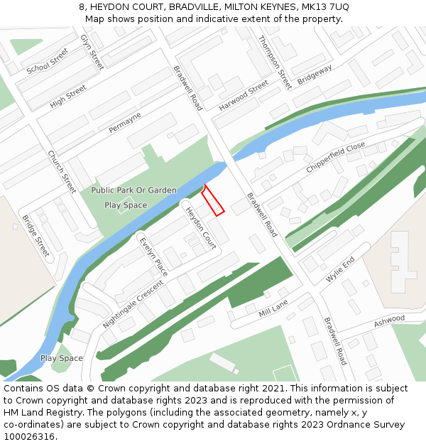 8, HEYDON COURT, BRADVILLE, MILTON KEYNES, MK13 7UQ: Location map and indicative extent of plot