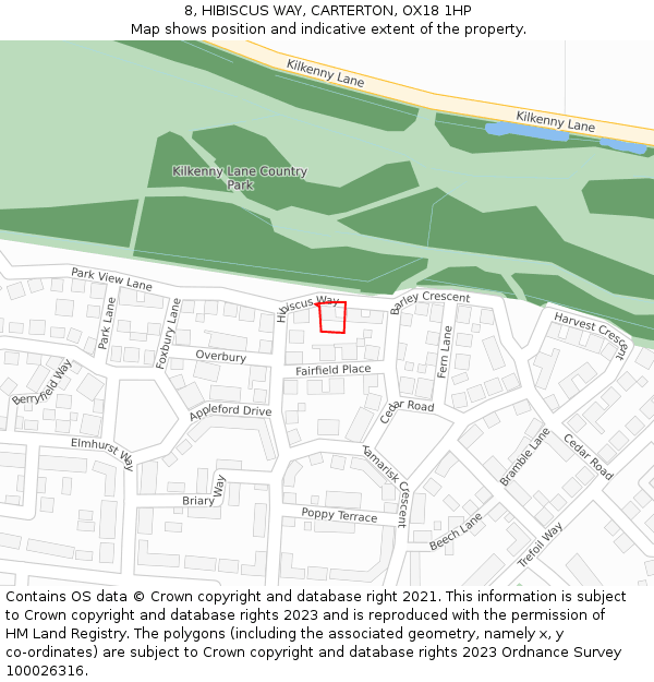 8, HIBISCUS WAY, CARTERTON, OX18 1HP: Location map and indicative extent of plot