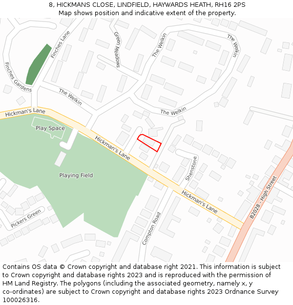 8, HICKMANS CLOSE, LINDFIELD, HAYWARDS HEATH, RH16 2PS: Location map and indicative extent of plot