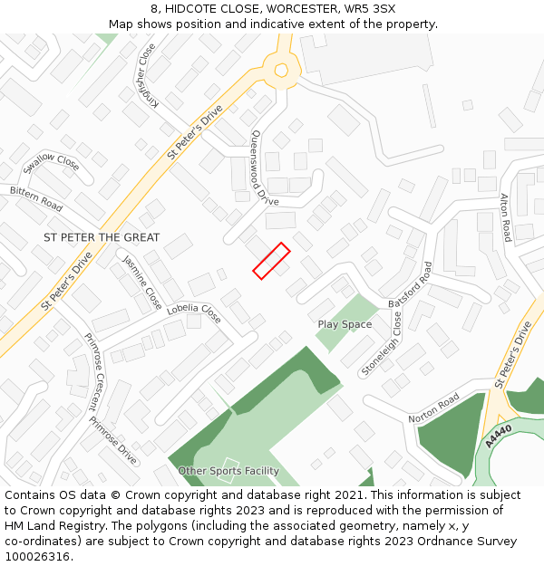 8, HIDCOTE CLOSE, WORCESTER, WR5 3SX: Location map and indicative extent of plot