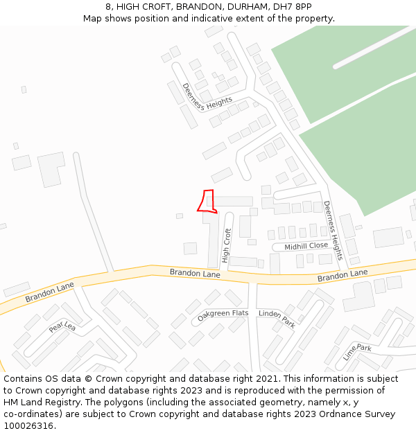 8, HIGH CROFT, BRANDON, DURHAM, DH7 8PP: Location map and indicative extent of plot